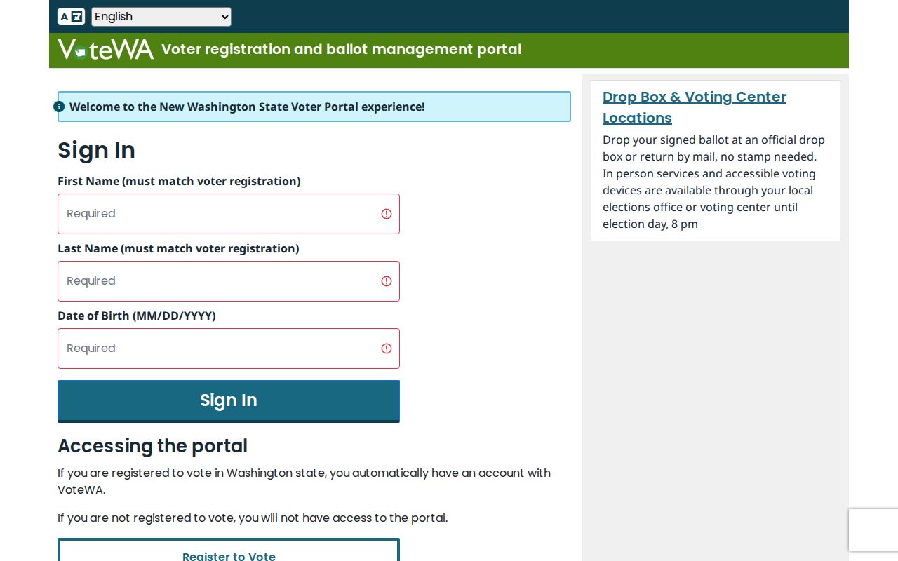 Federal Way resident lookup through the VoteWA voter portal