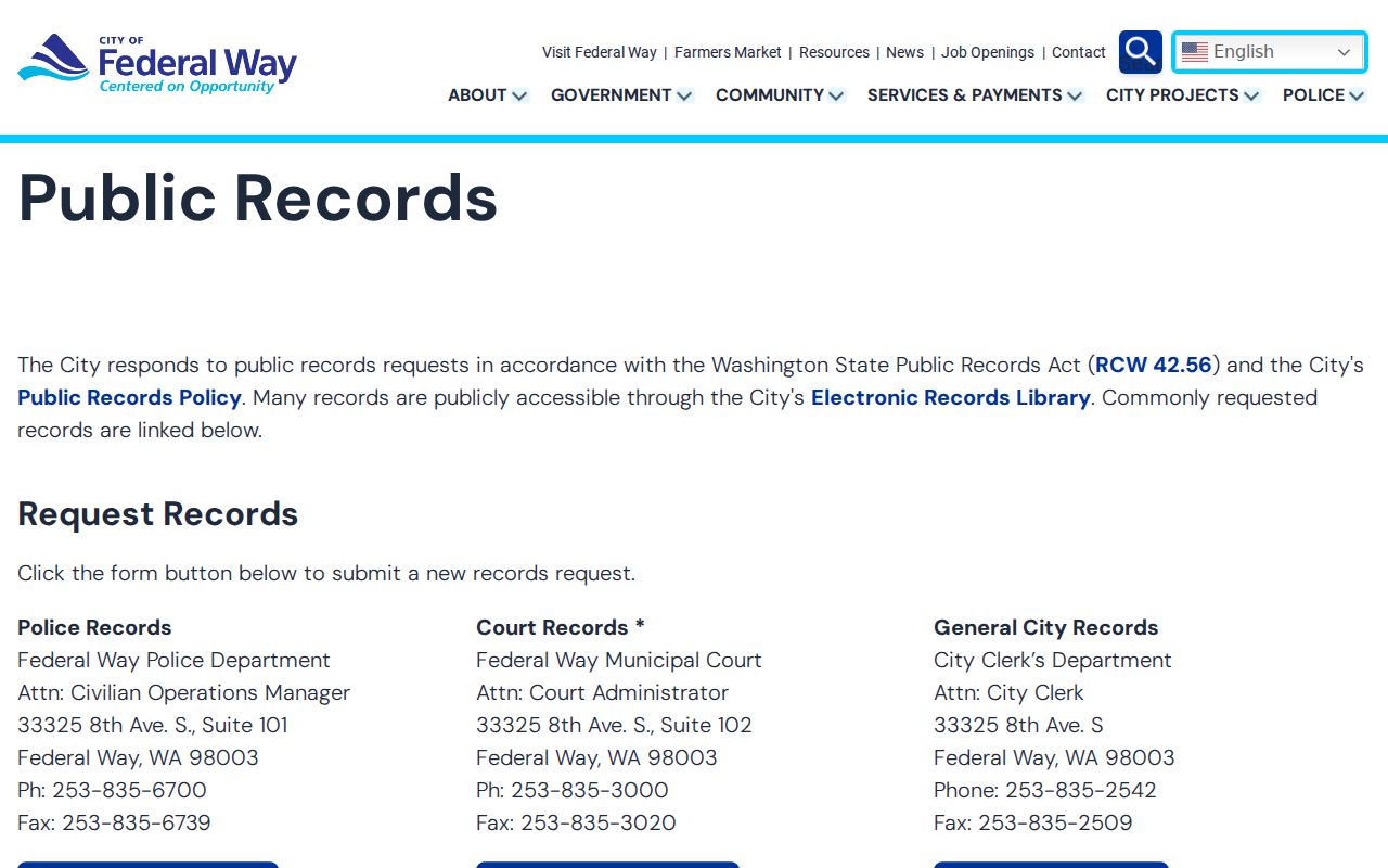 Federal Way residents directory city public records page