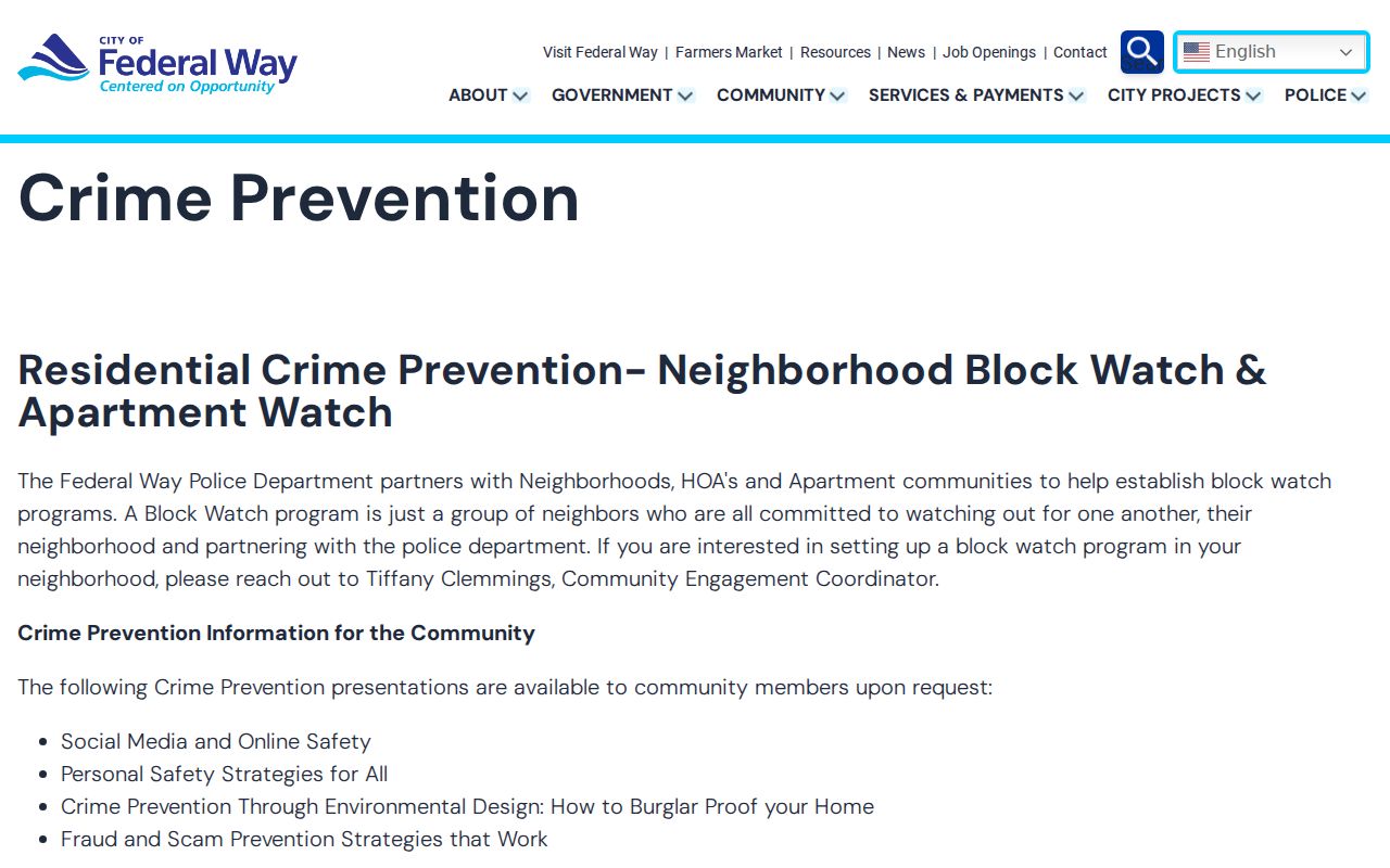 Federal Way neighbors using the city Block Watch program